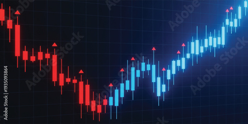Stock Market Candlestick Chart with Bullish Trend and Bearish Movement Showing Financial Trading Analysis Investment Growth and Economic Market Data Visualization Concept