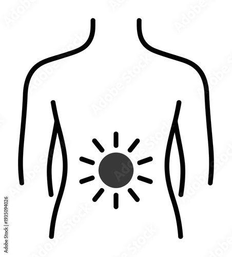 Of a human torso with a sun symbol in the abdomen area