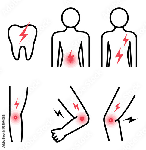 Representing pain in different parts of the human body and a tooth