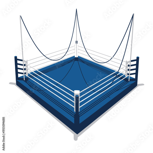 Empty Boxing Ring with Blue Mat and White Ropes - Sport Arena
