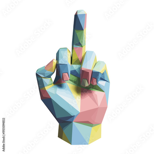 Abstract Geometric Hand Gesture, Middle Finger, Colorful Low Poly Design