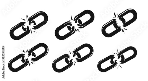 Broken Chain Links Icons Set