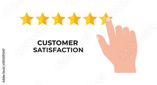A hand pointing toward a five star customer satisfaction rating emphasizing quality and positive feedback silhouette high quality professional detailed modern