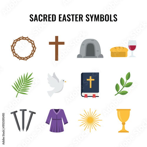 Sacred Easter Symbol Vector Icon Set for Christian Holiday and Religious Celebration Design