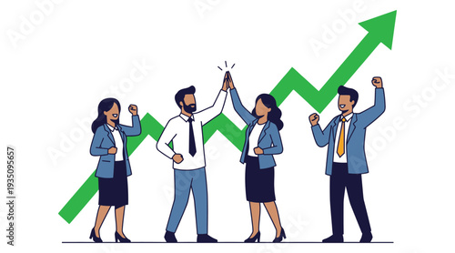 Business growth and success concept with diverse team celebrating