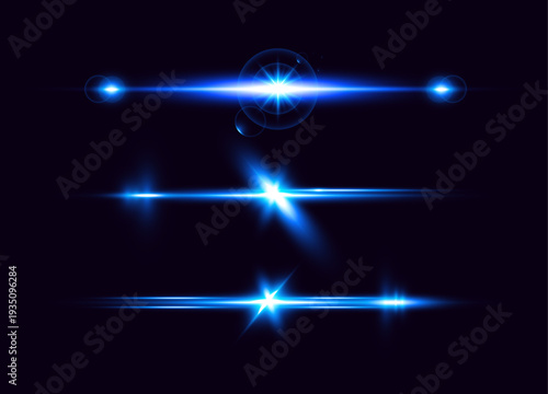 A set of blue light effects on a dark background