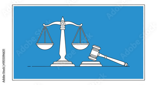 A graphic representation of justice featuring scales and a gavel presented in a stark white silhouette high quality professional detailed modern
