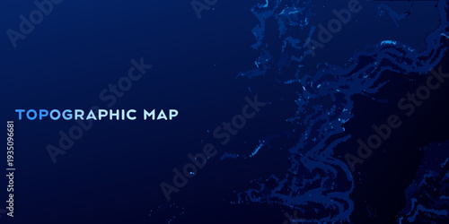 Abstract topographic map illustration with dark blue and fragmented shapes