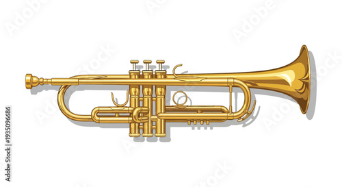 A detailed illustration of a golden trumpet showcasing its intricate valves and bell presented as a silhouette high quality professional modern