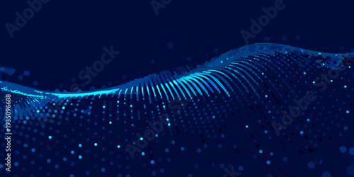Abstract digital wave composed of glowing particles and flowing lines