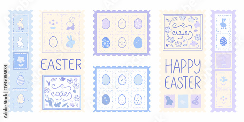 A collection of pastel easter stamps and decorative elements