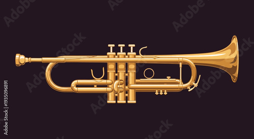 A detailed golden trumpet illustration against a dark backdrop presents a striking visual contrast silhouette high quality professional modern elegant stylish