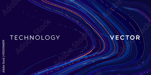 Abstract flowing lines and dots with technology and vector text