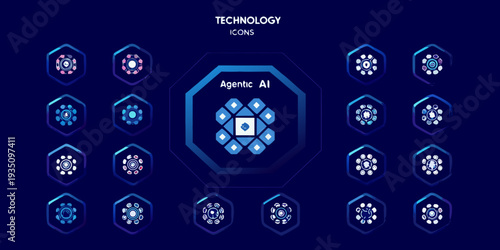 Agentic ai technology icons displayed in a hexagonal grid pattern