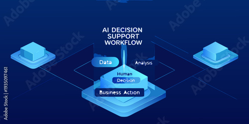 Ai decision support workflow illustration with connected cubes and labels