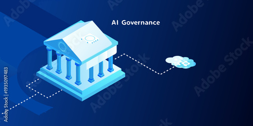 Ai governance concept a building connected to a network cloud