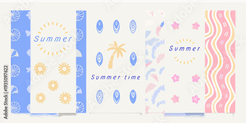 Colorful summer themed patterns and illustrations on a divided background