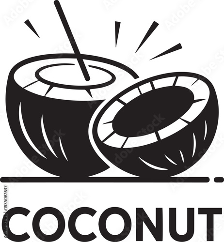 Stylized Coconut Drink With Straw And Text
