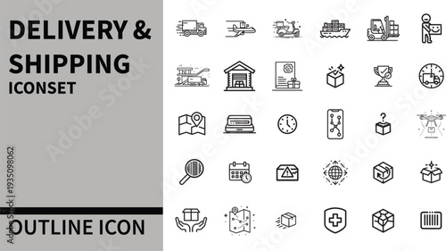 Delivery & Shipping Outline Icons Set – Clean and Modern Line Icons for E-commerce and Logistics