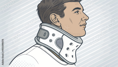 Man Wearing Medical Neck Collar for Support
