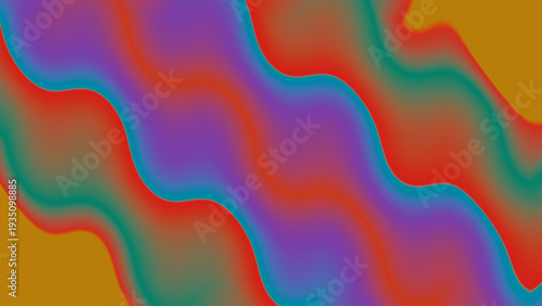 Abstract digital art vector with diagonal wavy bands, vibrant gradients, mustard yellow background, and psychedelic dynamic design