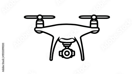 Drone icon with camera. Unmanned aerial vehicle for remote photography, videography, surveillance, delivery, and technology concept.