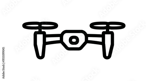 Modern Drone Icon Outline. Black Line Art Quadcopter Symbol for Technology, Aerial Photography, and Delivery Concepts.