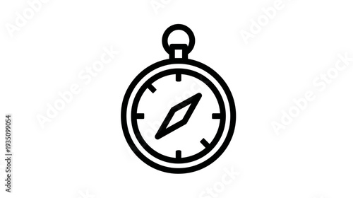 Simple black outline compass icon for navigation, direction, travel, adventure, exploration, guidance, and discovery symbol