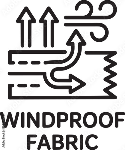 Windproof fabric symbol icon with upward arrows and zigzag resistance illustration