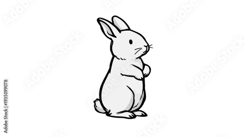 Charming Hand-Drawn White Rabbit Illustration Standing Upright. Cute Cartoon Bunny Isolated on Clean White Background.