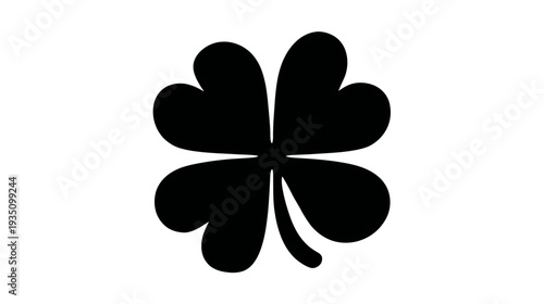 Black Four-Leaf Clover Silhouette Icon Symbolizing Luck, Good Fortune, and Success. Simple Graphic Element or Logo Template.