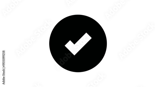 Modern Black Circle with White Checkmark Icon Symbol for Verification, Approval, Success, and Completion