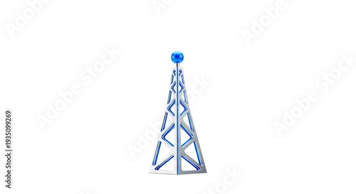 A blue metal tower with a ball on top. 3D icon png.