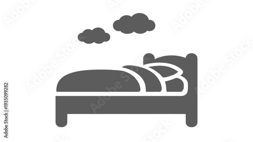 Bed with Clouds Vector Icon for Sleep, Rest, Hotel Accommodation, and Sweet Dreams Concepts