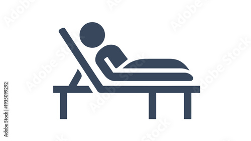 Relaxing person icon on a lounge chair, symbolizing leisure, vacation, sunbathing, and comfort. Flat vector pictogram.