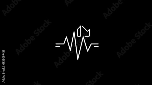 Minimalist house icon integrated with a dynamic heart rate monitor line, symbolizing property health, home well-being, or real estate vitality.