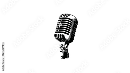 Vintage Retro Microphone Isolated on White Background. Classic Audio Recording Equipment for Broadcasting, Music, or Live Performance.