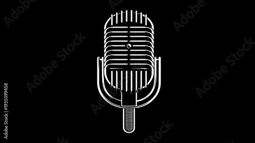 Classic chrome vintage microphone on a stark black background, symbolizing retro audio, music, broadcasting, and sound recording.