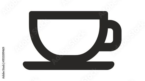 Simple black outline coffee cup and saucer icon. Minimalist vector illustration for hot beverages, tea, or espresso drink symbol.