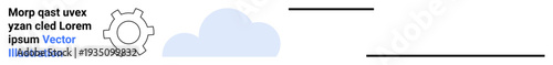 Gear symbol next to blue cloud shape aligned with placeholder text. Ideal for technology, cloud computing, innovation, process optimization, minimal design, data systems, simple landing page