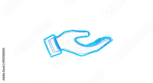 A blue hand with the palm facing upwards. 3D icon png.