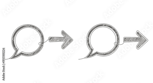 Two circular diagrams with arrows indicating process flow depicted in a hand drawn sketch silhouette high quality professional detailed modern elegant stylish
