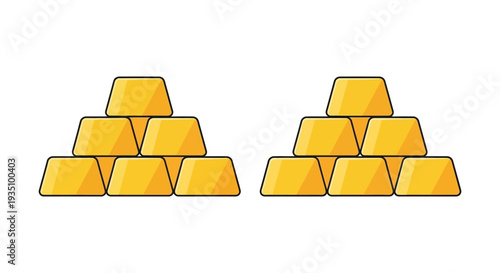 Two golden stacks of rectangular bullion bars are displayed against a white backdrop forming a simple silhouette high quality professional detailed