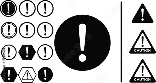 Warning caution exclamation mark icons set alert danger symbol vector illustration collection design element