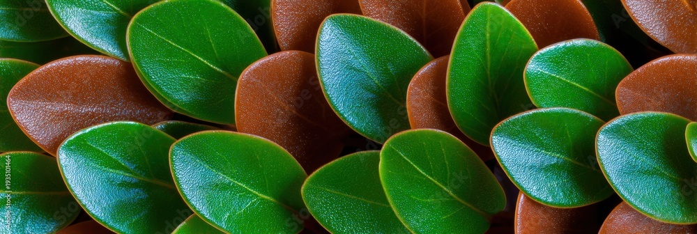 Obraz premium Lush green and bronze leaves forming a dense hedge wall texture for eco friendly landscaping garden design banners and natural backdrop wallpaper with soft daylight