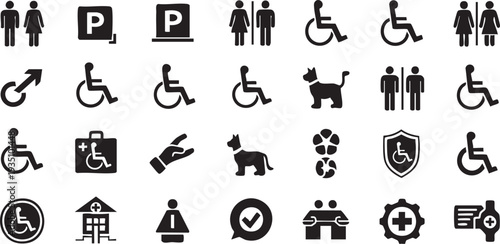 Black and white collection of 25 accessibility and medical accessibility medical black and white