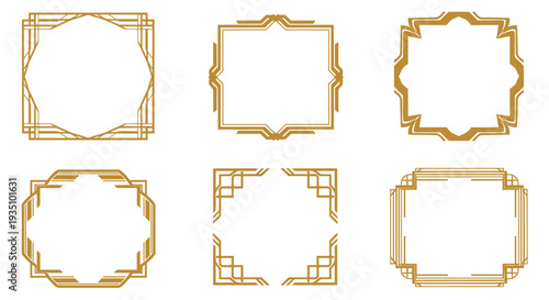A collection of six elegant art deco style golden frames, perfect for invitations, certificates, or decorative graphic design elements.