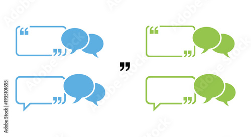 Four colorful speech bubble icons blue and green arranged in a grid representing communication and dialogue silhouette high quality professional detailed