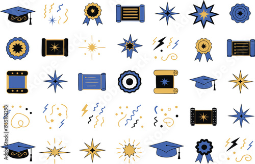 Collection of academic and scientific achievement icons and badges