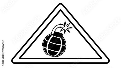 Generic explosive symbol in triangle warning sign black silhouette vector icon